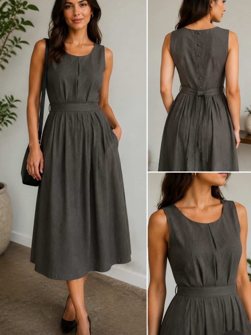 H&M Sleeveless Belted Midi Dress | Office Core Work Minimalist Sz 6